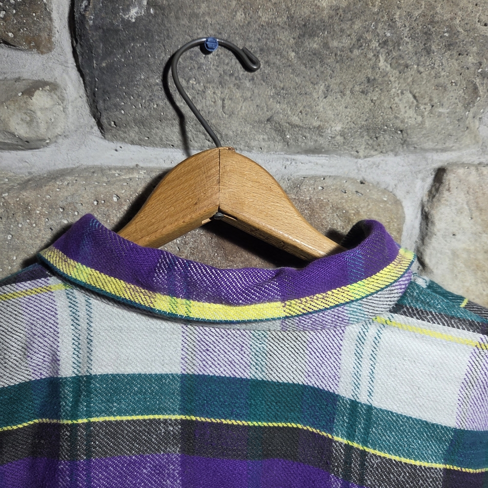 Coleman Mens Flannel Shirt Large L Plaid Cotton Purple Yellow Green Long Sleeve - Picture 5 of 9
